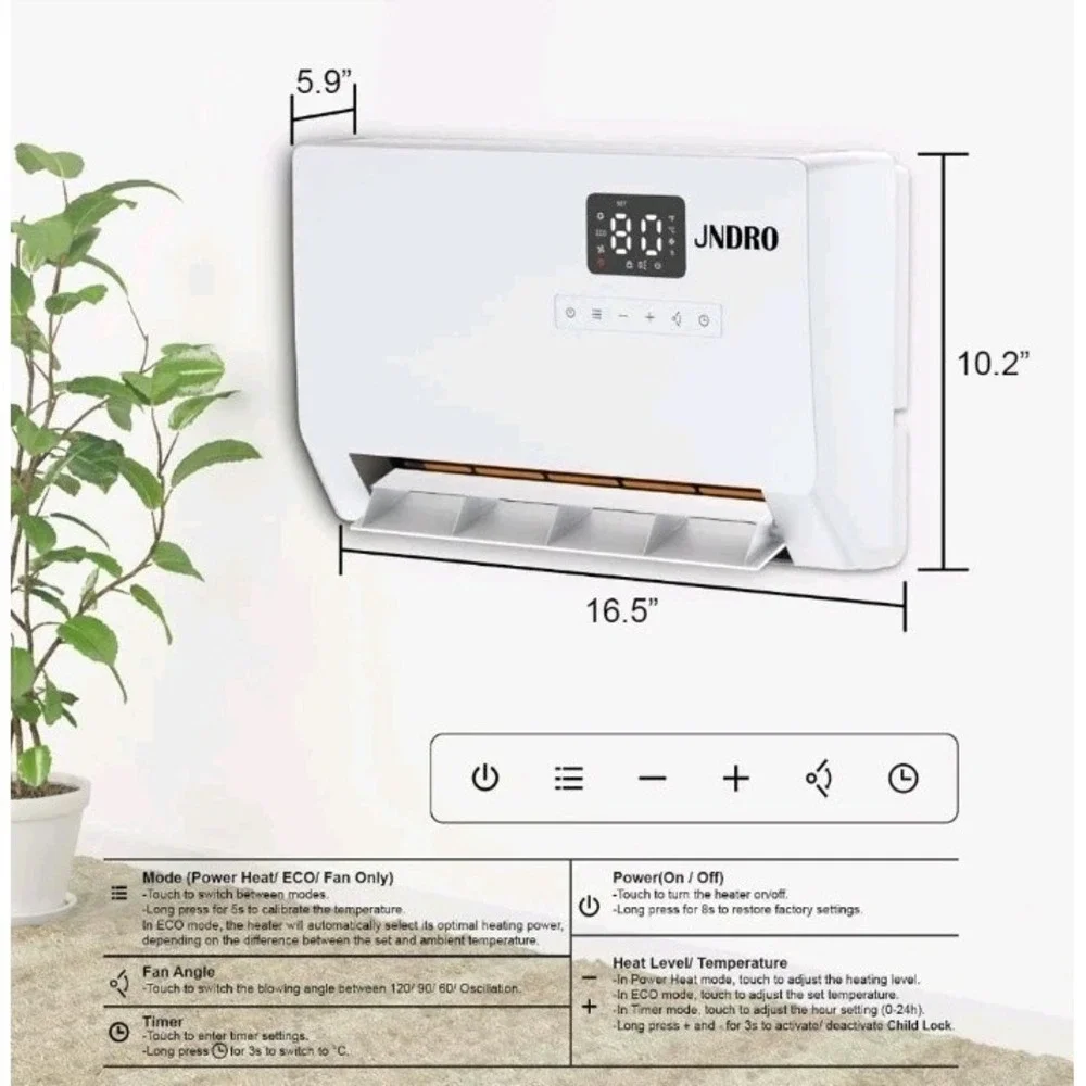 Wall-Mounted Space Heater‎ with ECO Thermostat and Remote Control LED Display